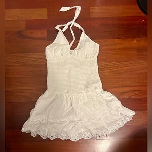 Hollister White Halter Smocked Sundress with Eyelet Ruffle